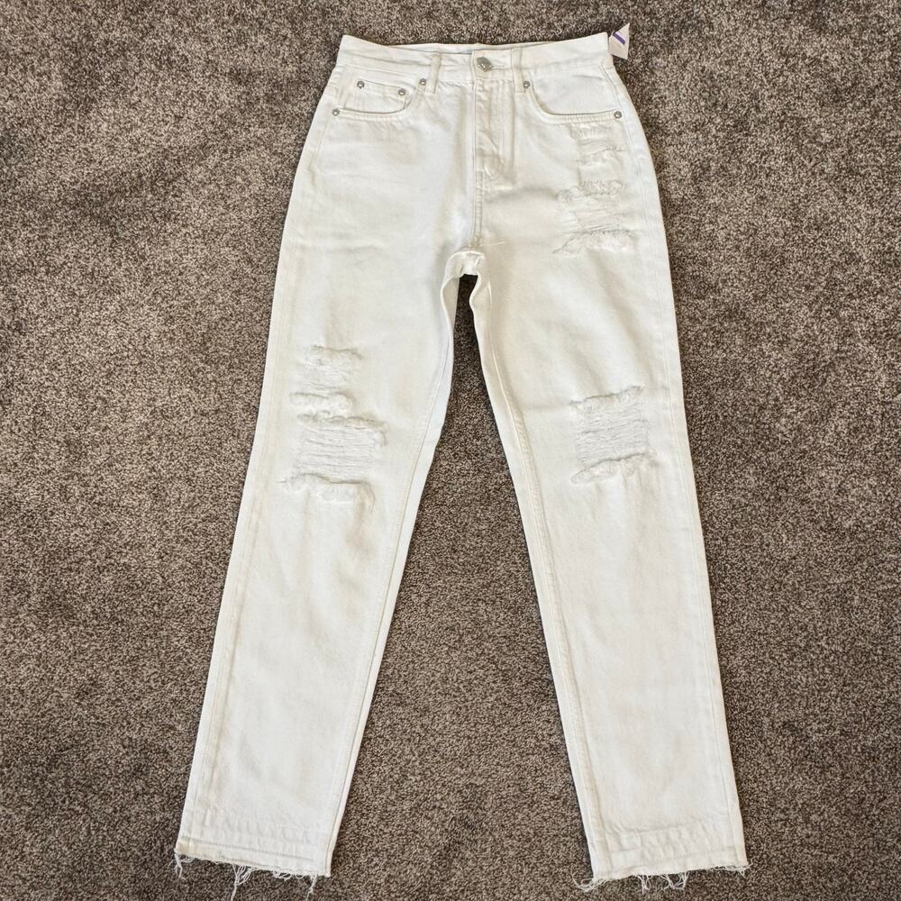 Rebecca Minkoff White Denim Jeans Straight Taper NWT Size 25 Distressed Ankle